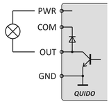 Příklad zapojení tranzistorového výstupu typu otevřený kolektor